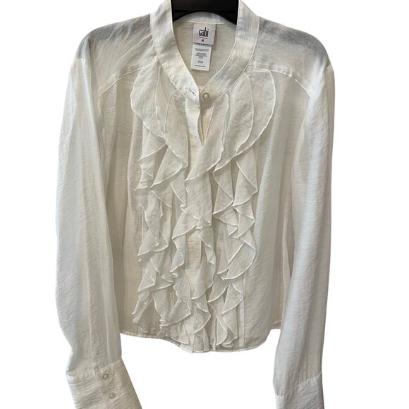 Cabi Women's White Button Up Ruffle Blouse Size Medium Cottagecore Officecore - Picture 1 of 8